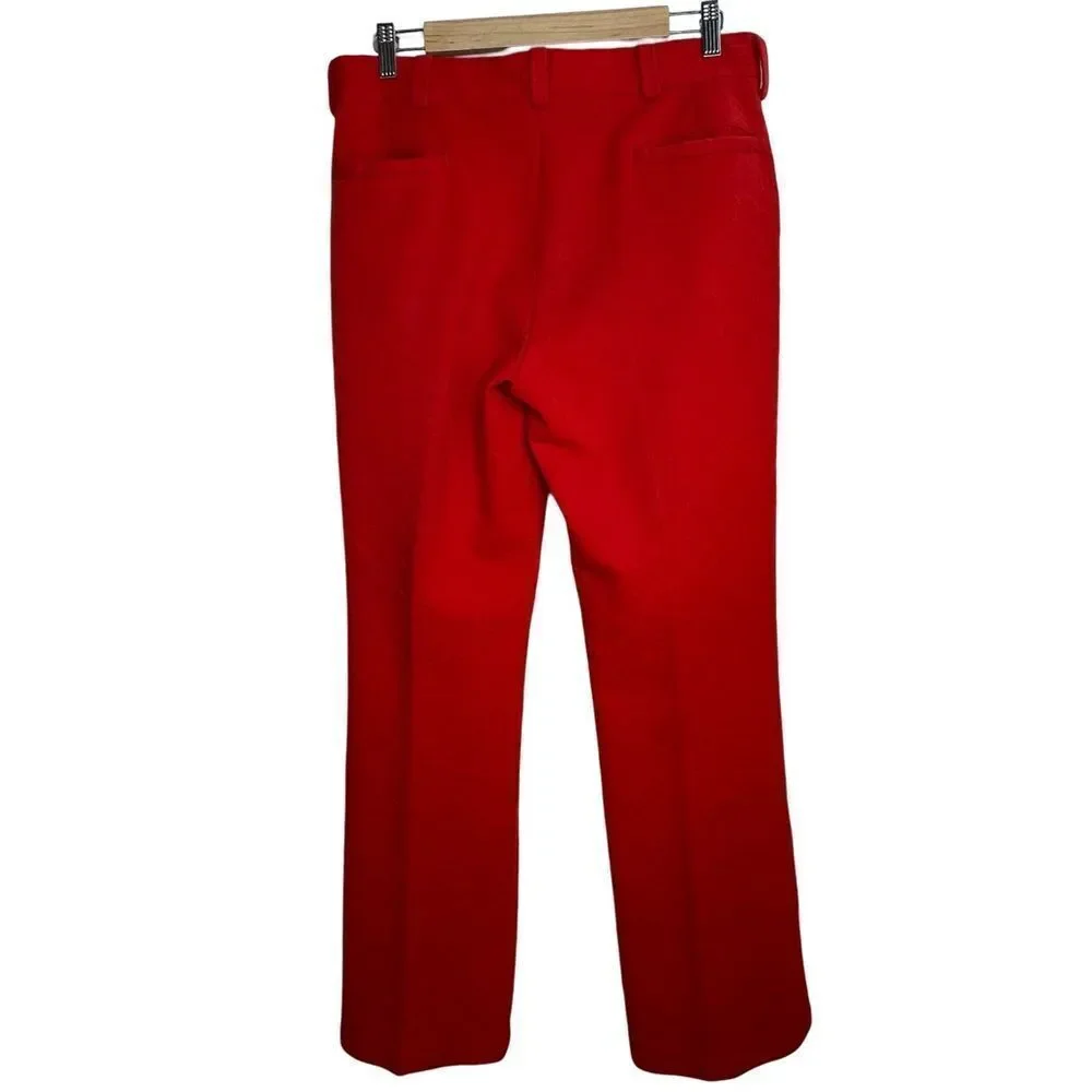Vintage Vivid Red Patterned Polyester Double Knit Pants Size 32 x 30